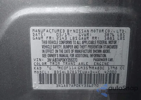 2019 Nissan Sentra Sv z USA, uszkodzony, nr VIN 3N1AB7AP0KY356270